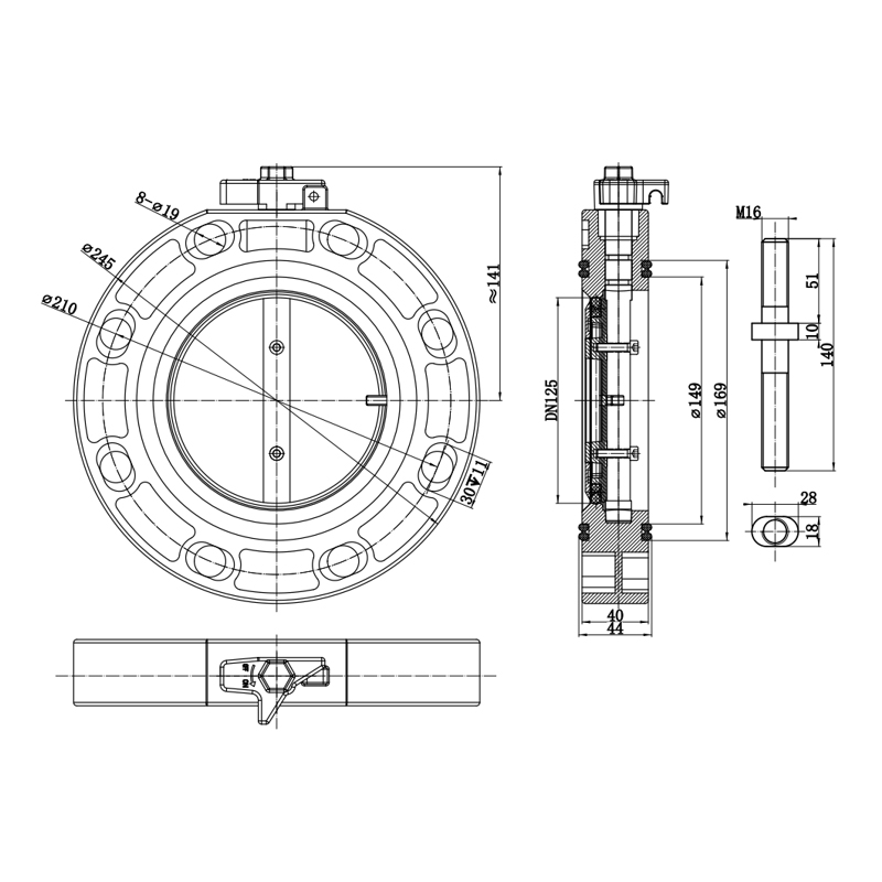 125mm(210mm) Bolt on Type With Aluminium Body, Zero Leakage