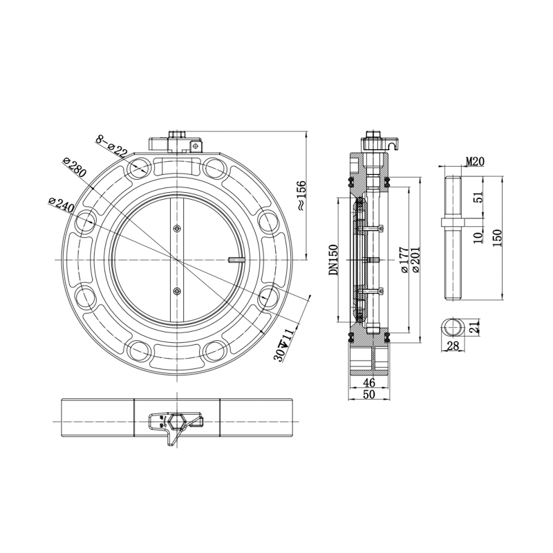 150mm(240mm) Bolt on Type With Aluminium Body, Zero Leakage